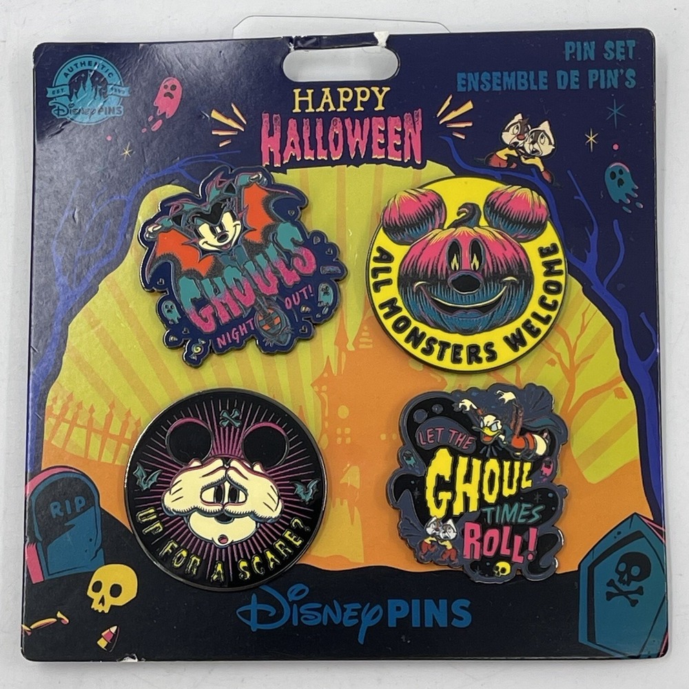 Disney Parks 4 Pin Halloween Starter Set 2023 Mickey Ghouls Vampire Bats Pumpkin
